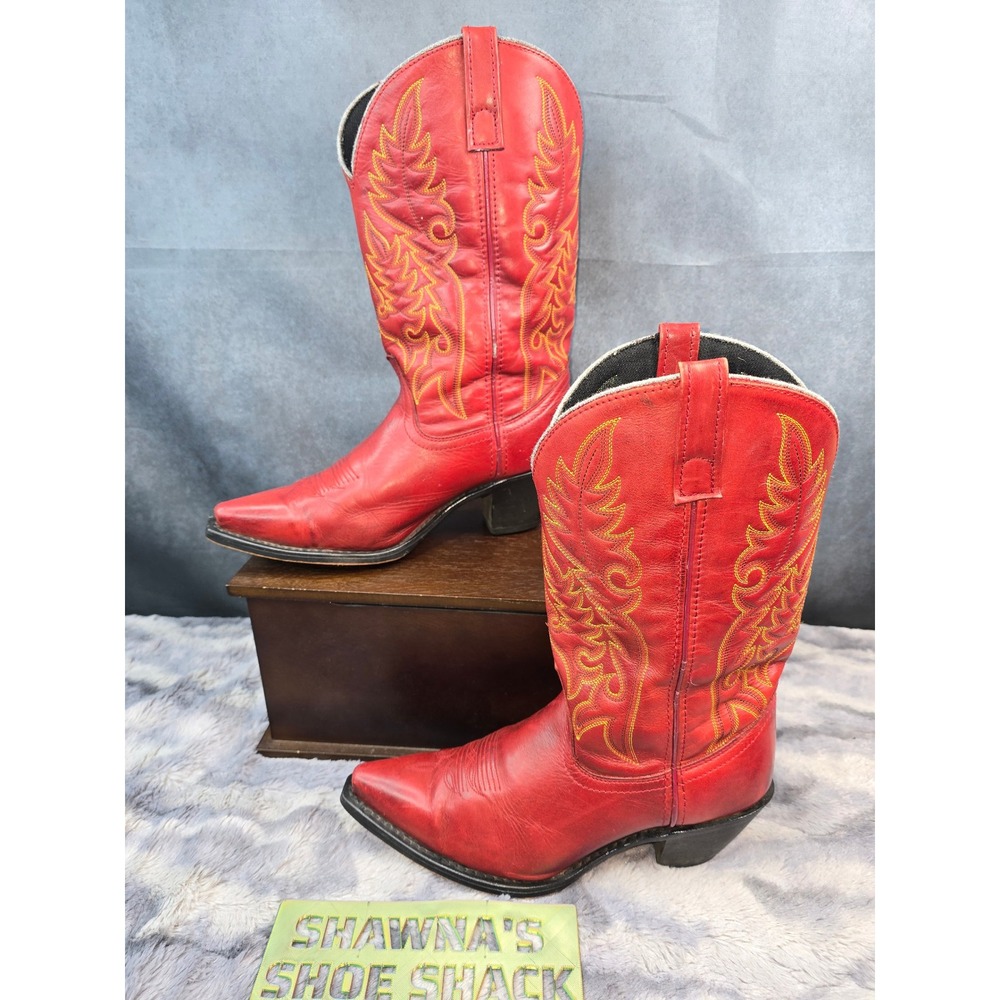 Laredo Cowboy Boots Red Leather Embroidered Western Women Size 9M 51055
